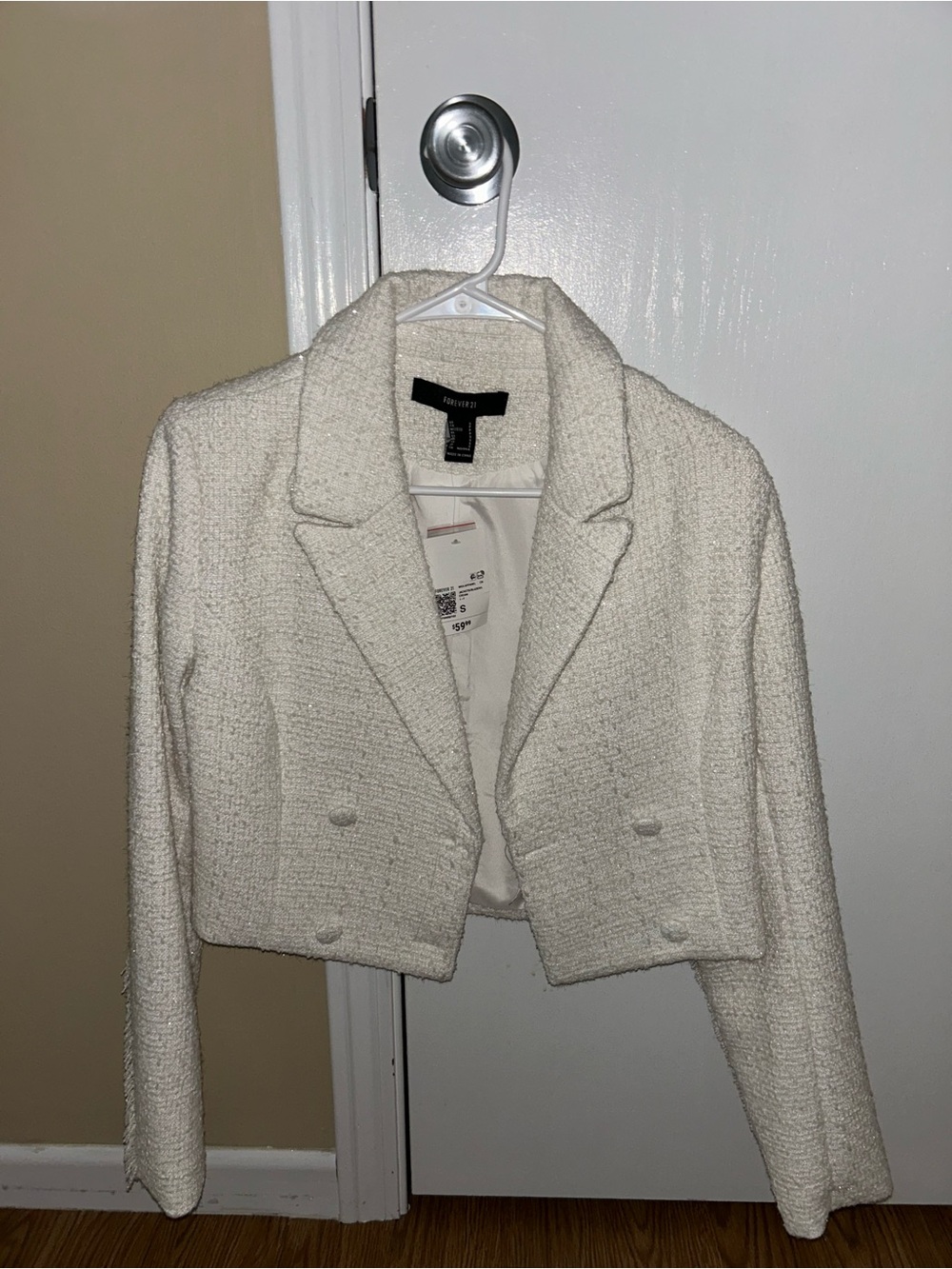 Forever 21 Cream Textured Cropped Bouclé Blazer